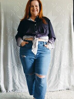 Rosa Fera | Plus Size 4X | Plum Ombre Button Down Blouse | Oversized Long Sleeve